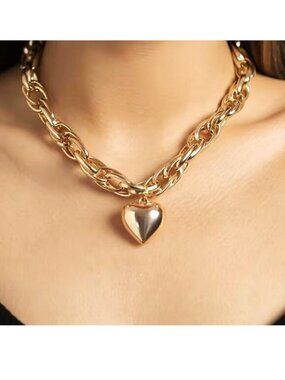 Necklace Chunky Choker Heart Chain Bold Gold Sexy Exaggerated Statement Trendy